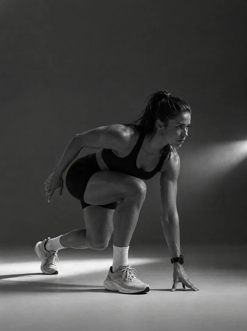 Sportivă în poziție de start, gata de sprint
